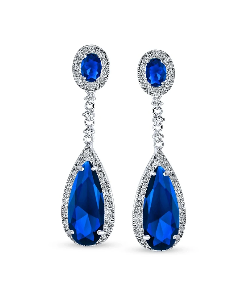 Bling Jewelry Classic Estate Art Deco Style Halo Linear Long Cz Statement Dangle Teardrop Chandelier Earrings Prom Party Jewel Colors Silver P