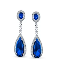 Bling Jewelry Classic Estate Art Deco Style Halo Linear Long Cz Statement Dangle Teardrop Chandelier Earrings Prom Party Jewel Colors Silver P