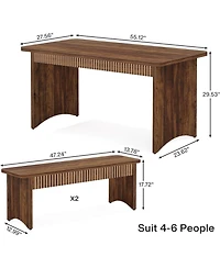 Tribesigns 3-Piece Dining Table Set, 55" Dining Room Table with 2 Benches for 4-6 People, Farmhouse Rectangular Dining Room Table Set