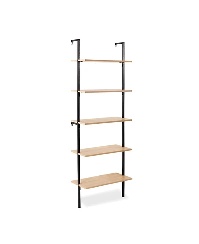 Madera Industrial 5-Shelf Wood Wall-Mounted Open Ladder Bookcase, Metal Frame