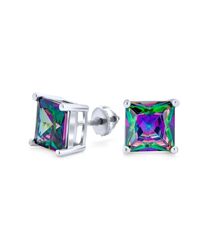 Bling Jewelry Square Black Mystic Rainbow Cz Stud Earrings .925 Sterling Silver Screw Back