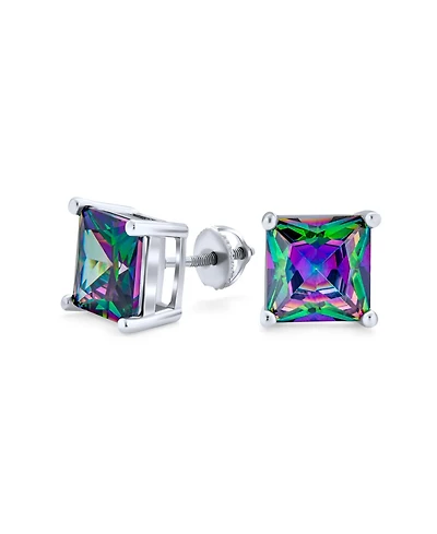 Bling Jewelry Square Black Mystic Rainbow Cz Stud Earrings .925 Sterling Silver Screw Back