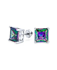 Bling Jewelry Square Black Mystic Rainbow Cz Stud Earrings .925 Sterling Silver Screw Back