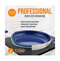 NutriChef 14'' Non-Stick Fry Pan with Lid - Durable Pan with Silicone Handle, Ceramic Coating Inside and Heat-Resistant Outside