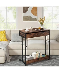 Tribesigns Portable Desk with Drawers, Mobile Laptop Wheels, Couch Sofa Side Table Bed Desk, Small Standing for Home Office