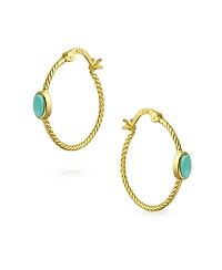 Bling Jewelry Twisted Cable Hoop Huggie Earrings Stabilized Turquoise Gold Plated Sterling Silver
