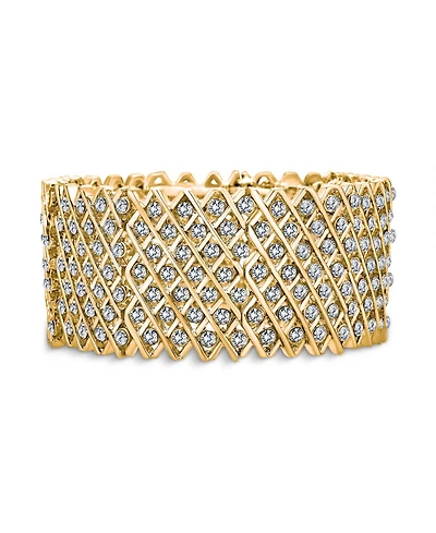 Bling Jewelry Wide Pink Rose Gold Plated White Crystal Encrusted Statement Stretch Bracelet