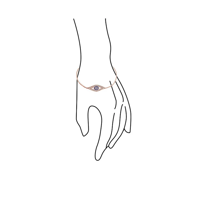 Bling Jewelry Delicate Minimalist Protection Amulet Cubic Zirconia Pave Cz Navy Blue Evil Eye Charm Bracelet Rose Gold Plated .925 Sterling Silver