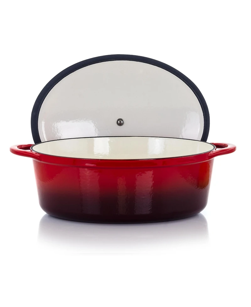 MegaChef 7 Quarts Oval Enameled Cast Iron Casserole in Red