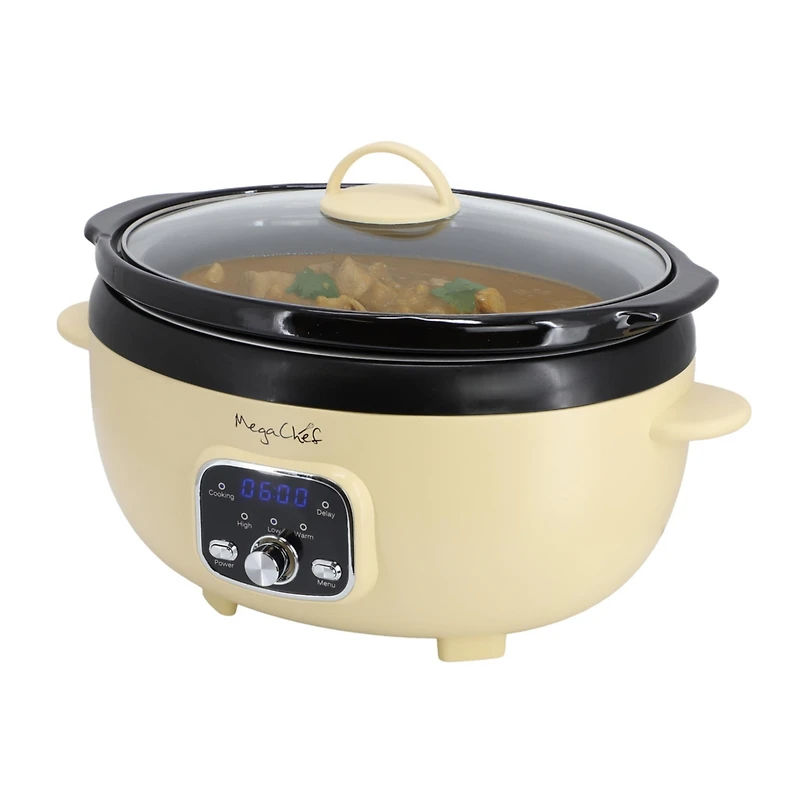 MegaChef 3.5 Quart Oval Electric Slow Cooker in Ivory with Ivory Pot