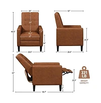 Yaheetech Mid-Century Tufted Upholstered Faux Leather Recliner Sofa with Adjustable Back & Footres Brown