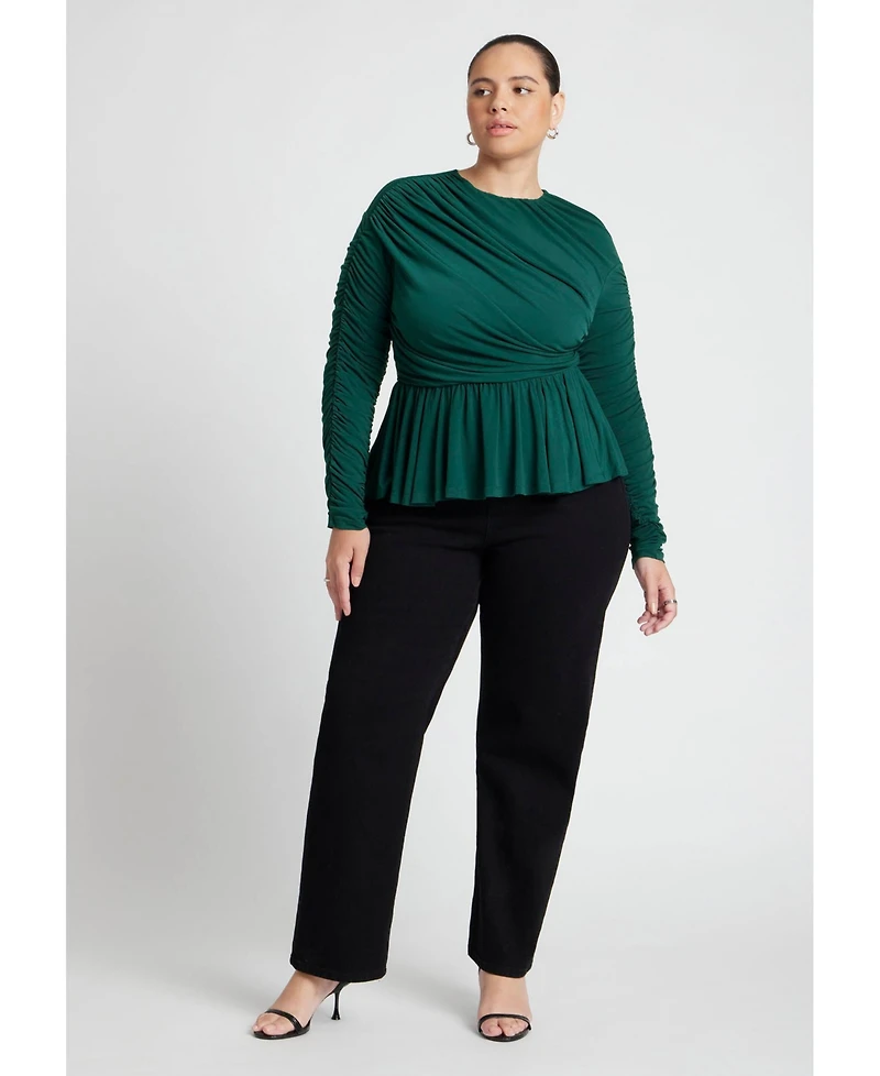 Eloquii Women's Plus Size Shirred Peplum Top