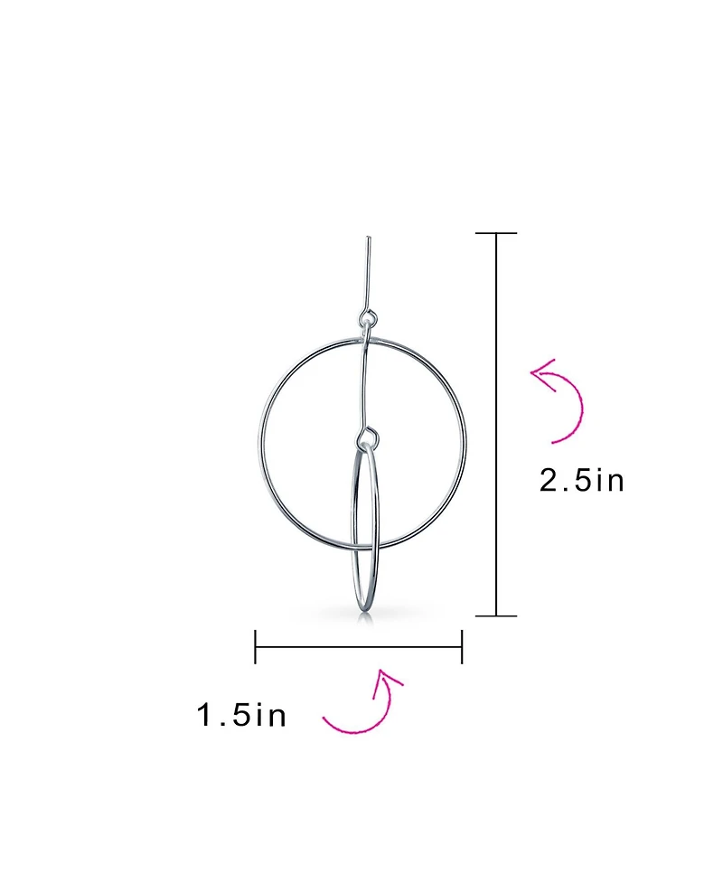 Bling Jewelry Minimalist Geometric Round Thin One Two Open Interlocking Circle Dangle Earrings .925 Sterling Silver 2.5 Inch Diameter