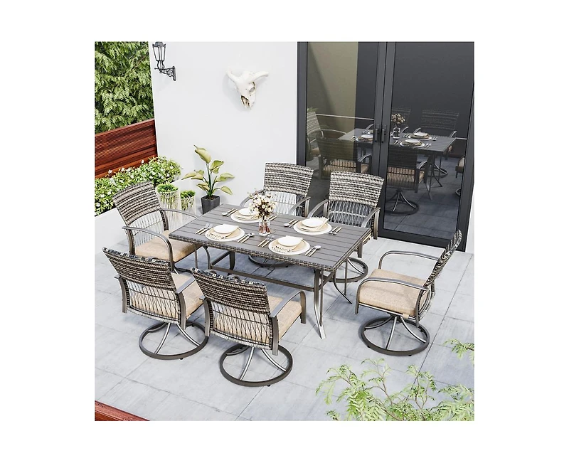Pamapic 5-Piece Patio Outdoor Dining Set with Square Table and Rattan Swivel Chairs Green Cushion