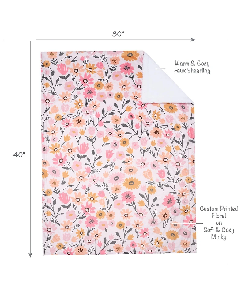 Lambs & Ivy Little Garden Soft Luxurious Pink Floral Warm Fleece Baby Blanket