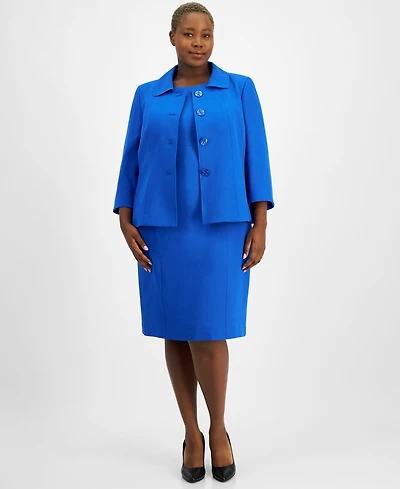 Le Suit Plus Button-Front Boxy Jacket & Sheath Dress Set
