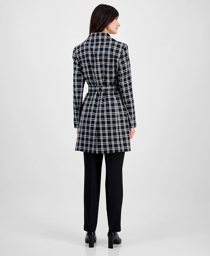 Le Suit Women's Plaid Belted Trench Suit, Regular & Petite