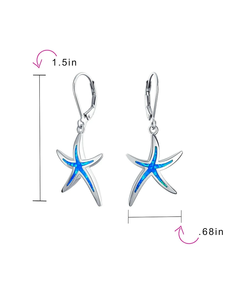Bling Jewelry Nautical Aquatic Tropical Beach Vacation Iridescent Created Opal Inlay Starfish Dangle Drop Lever back Earrings Sterling Silver