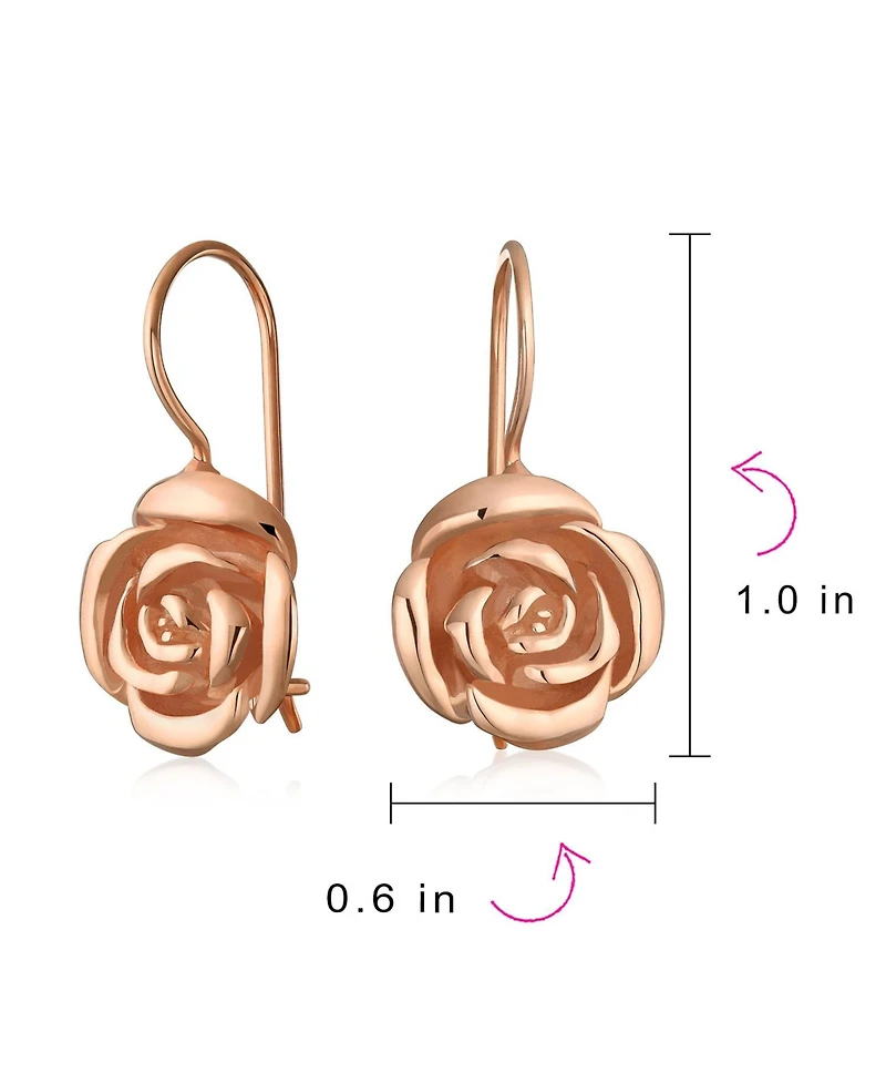 Bling Jewelry Rose Flower Drop Earrings French Wire Black Oxidized Sterling Silver