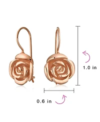 Bling Jewelry Rose Flower Drop Earrings French Wire Black Oxidized Sterling Silver