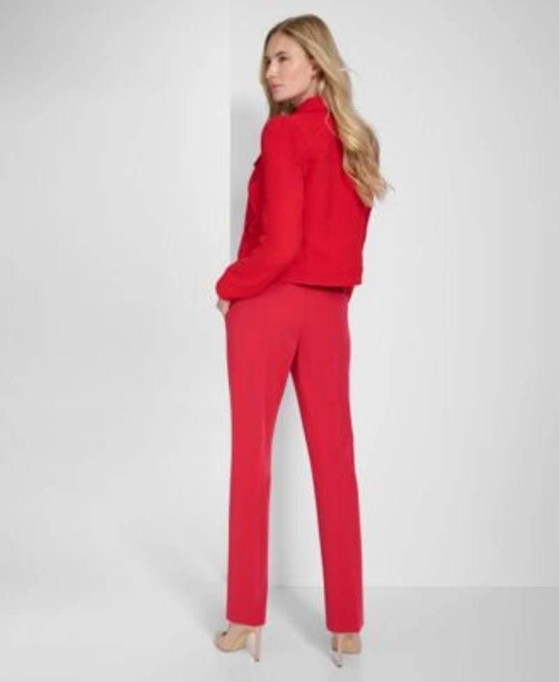 Tommy Hilfiger Womens Textured Button Front Jacket Sutton Boot Leg Trousers Long Sleeve Printed Button Front Top
