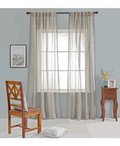 Ihi Home Bay Stripe Linen Sheer Curtain Panel Rod Pocket Hidden Back Tabs