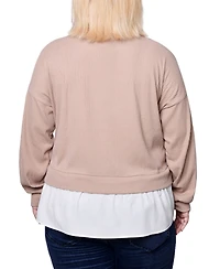 Ny Collection Plus Size Long Sleeve Two-Fer Top with Gathered Inset