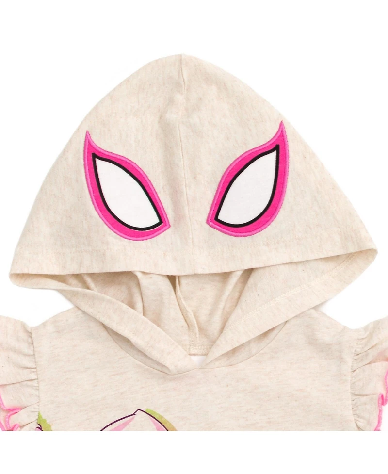 Spiderman Little Girls Marvel Spider-Man Spider-Gwen Ghost Spider Cosplay Hooded Tank Top & French Terry Shorts Outfit Set to