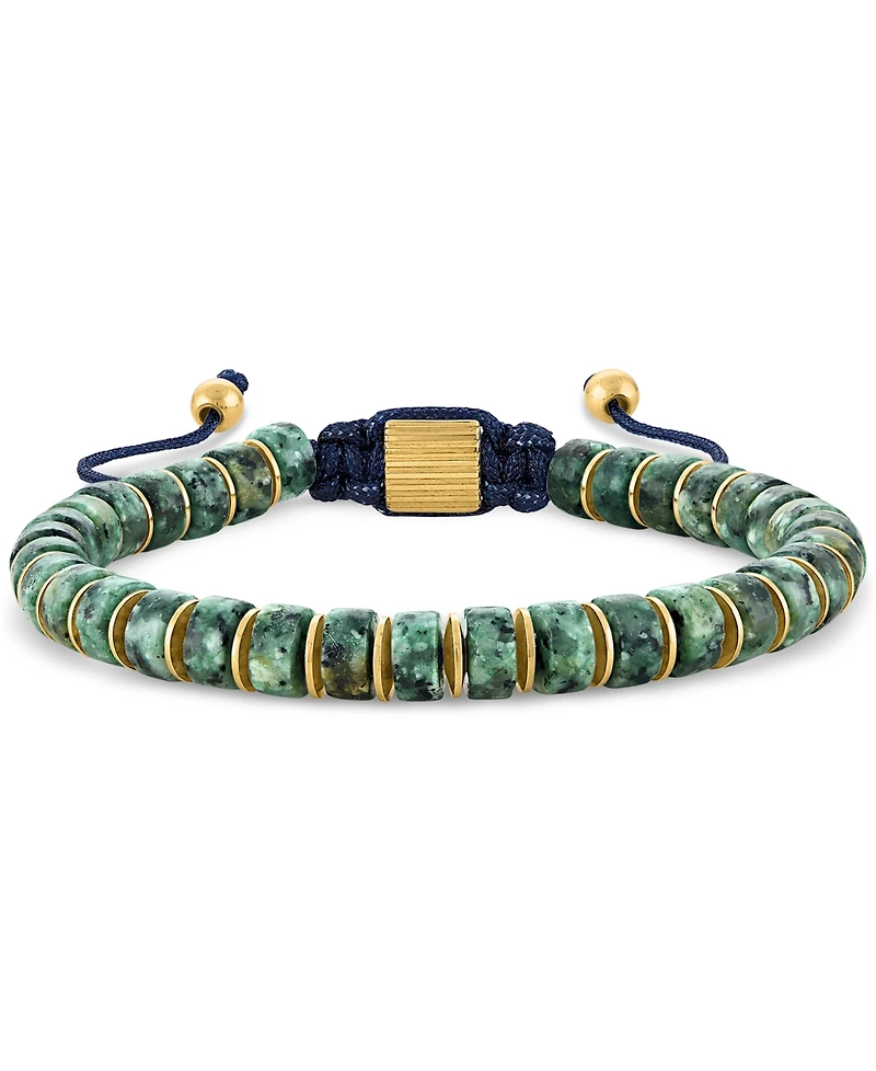 Esquire Men's Jewelry Green Agate Bead Blue Cord Bolo Bracelet in Gold-Tone Ion-Plated Stainless Steel (Also in Jasper), Created for Macy's