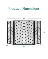 Best Choice Products 52x31in 3-Panel Iron Chevron Fireplace Screen, Spark Guard w/ Handles