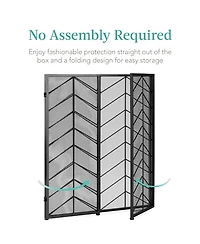 Best Choice Products 52x31in 3-Panel Iron Chevron Fireplace Screen, Spark Guard w/ Handles