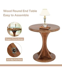 Tribesigns Round End Side Table: Wood Small Sofa Chair Side Table for Living Room, Mid-Century Bedside Nightstand for Bedroom,Vintage Brown