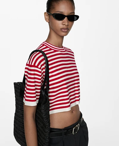 Mango Women's Crop Striped Sweater
