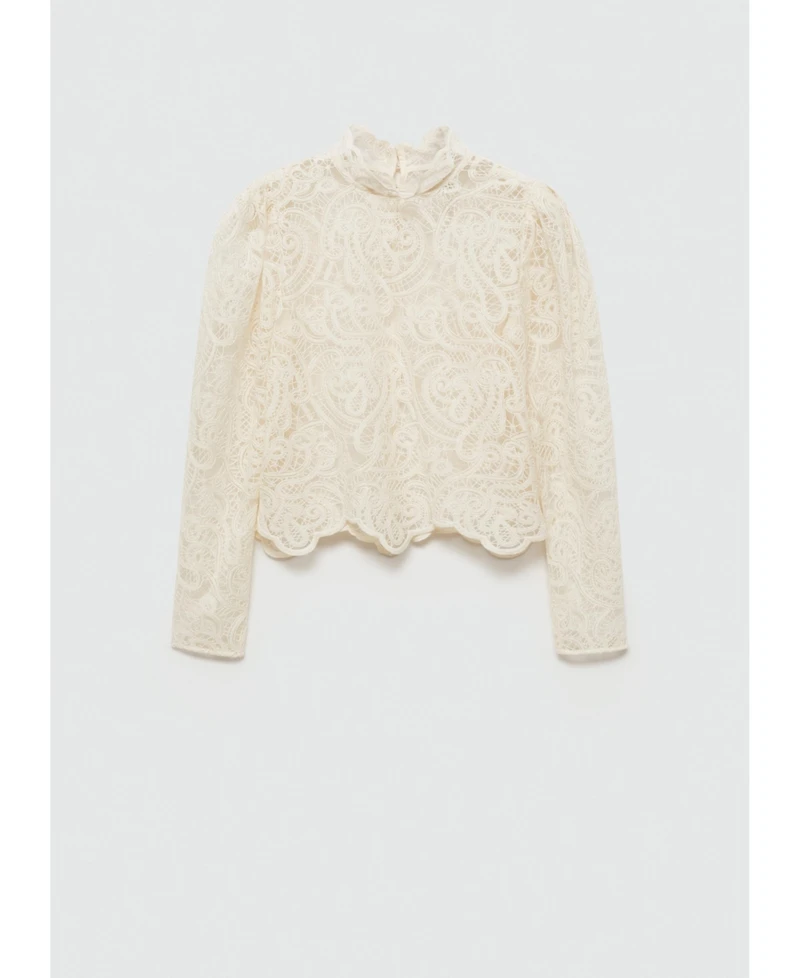 Mango Women's High-Neck Sheer Cotton Lace Blouse