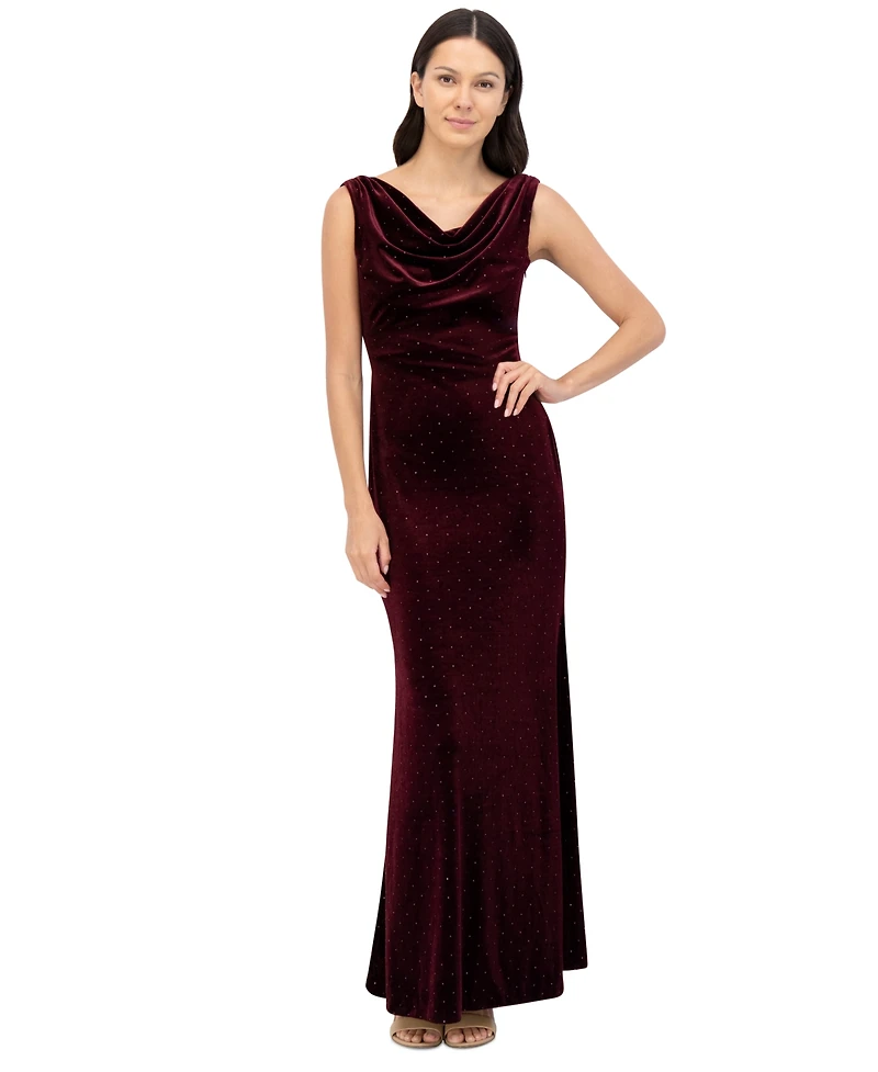 Eliza J Women's Embellished Cowlneck Sleeveless Velvet Gown