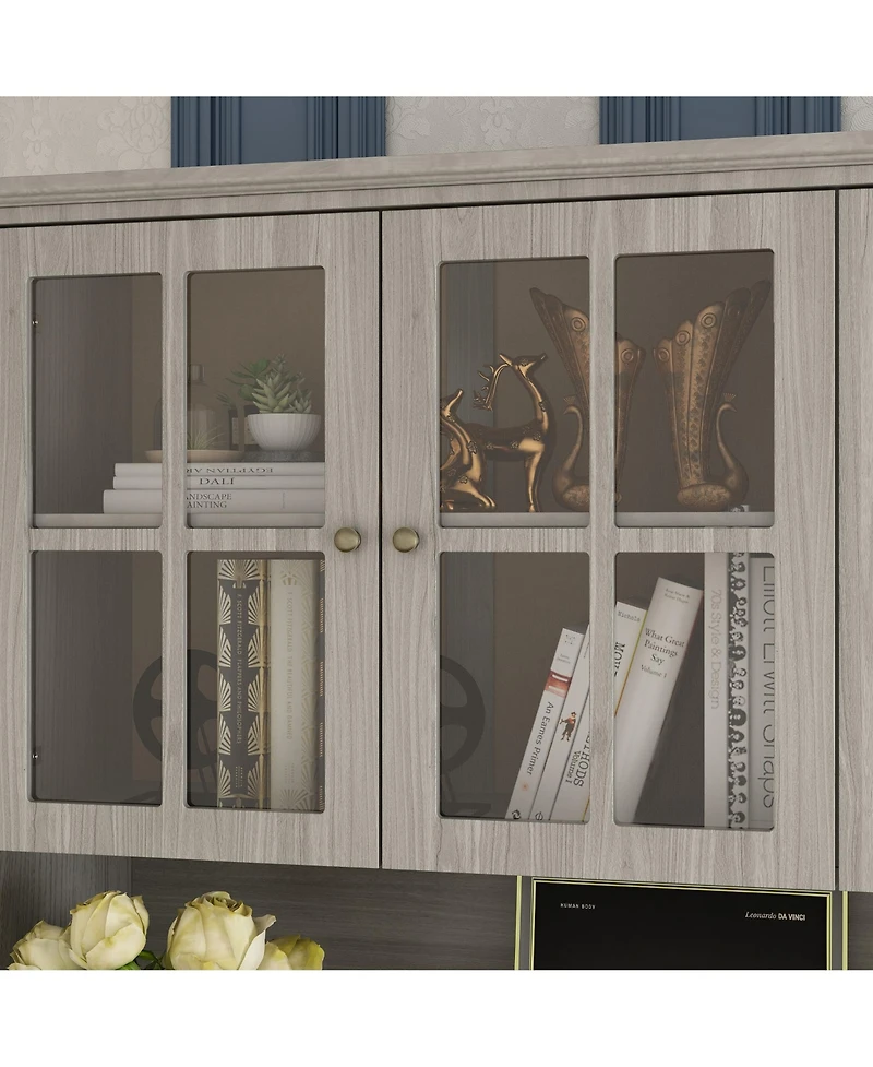 8-Shelves Gray Wooden Modern Bookcase Bookshelf with 3-Drawer