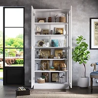 6-Shelf Standard Bookcase Bookshelf with 2-Glass Door