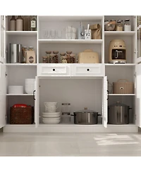 Storage Organizer with Tempered Glass Doors, 2-Drawers, Adjustable Shelves