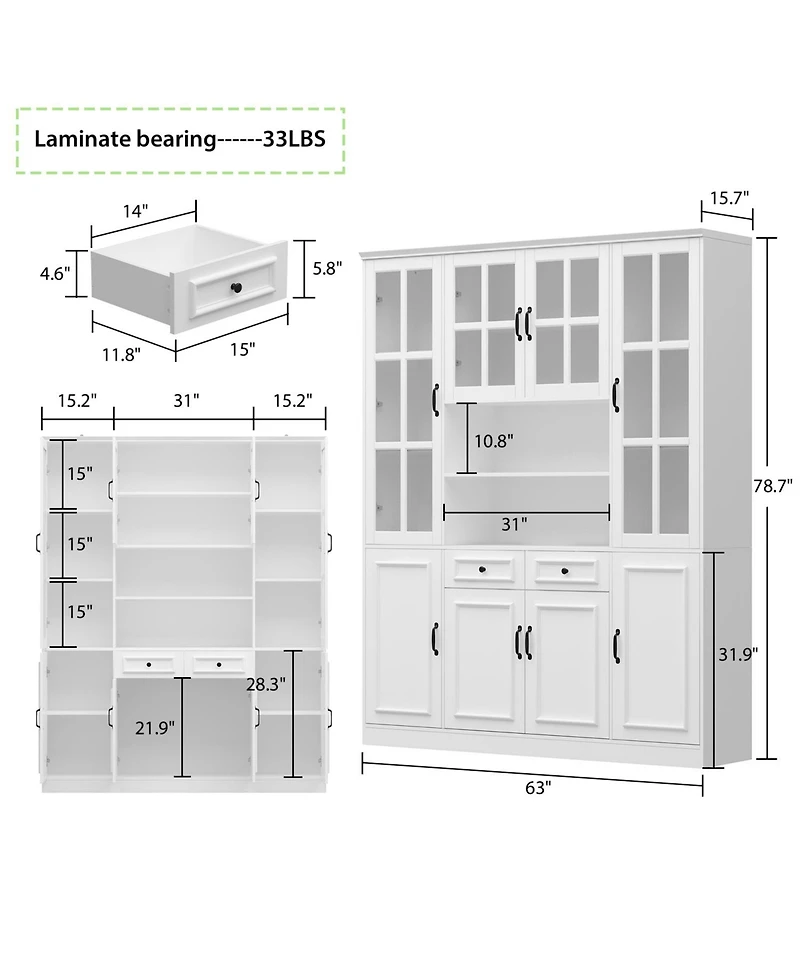 Storage Organizer with Tempered Glass Doors, 2-Drawers, Adjustable Shelves