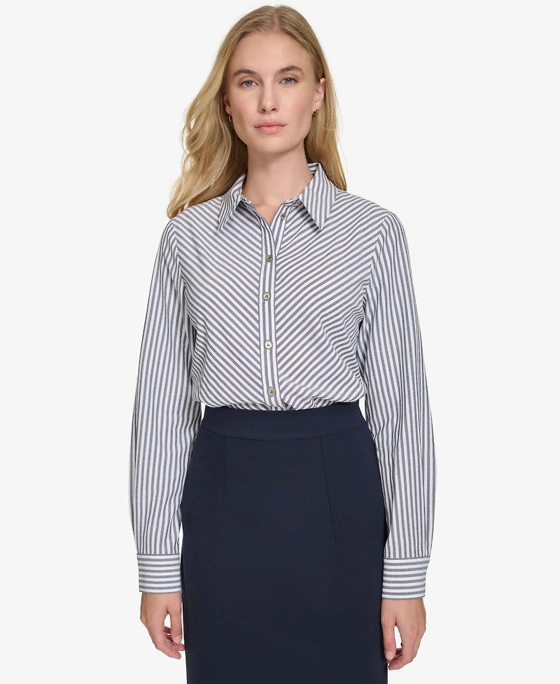 Tommy Hilfiger Women's Strip-Print Button-Front Shirt