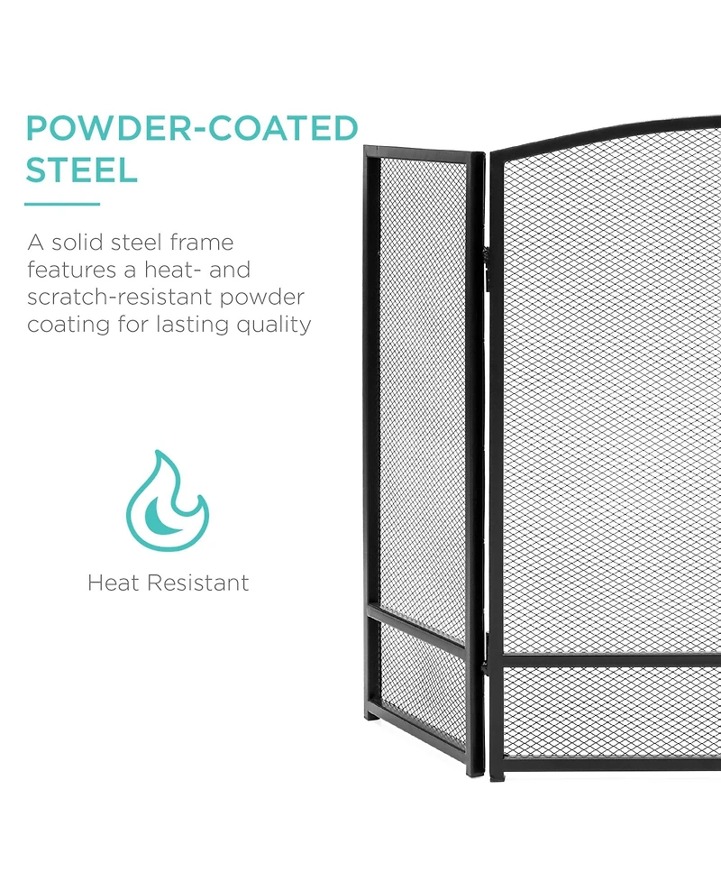Best Choice Products 47.5x27.25in 3-Panel Steel Mesh Fireplace Screen, Spark Guard w/ Rustic Worn Finish