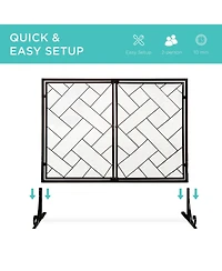 Best Choice Products 44x33in 2-Panel Handcrafted Wrought Iron Geometric Fireplace Screen w/ Magnetic Doors