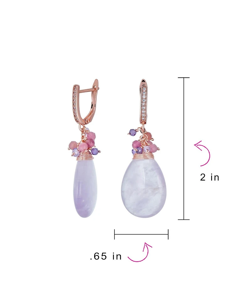 Bling Jewelry Natural Teardrop Stone and Multi-Color Beads Accent Crystal Drop Earrings Gold Plated