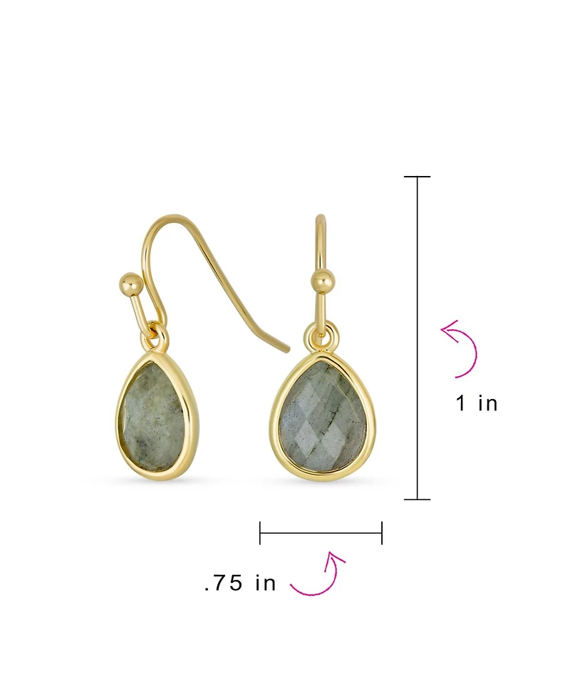 Bling Jewelry Delicate Fine Dusty Rose Natural Sandstone Quartz Faceted Briolette Teardrop Pear Shaped Drop French Wire Fish Hook Earrings Yellow Gold