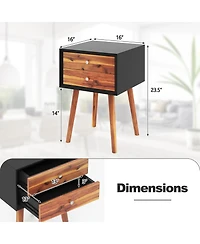 Gymax Wooden Nightstand Mid-Century End Side Table Living Room W/2 Storage Drawers