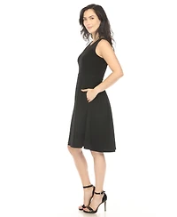 White Mark Women's Solid Fit and Flare Dress