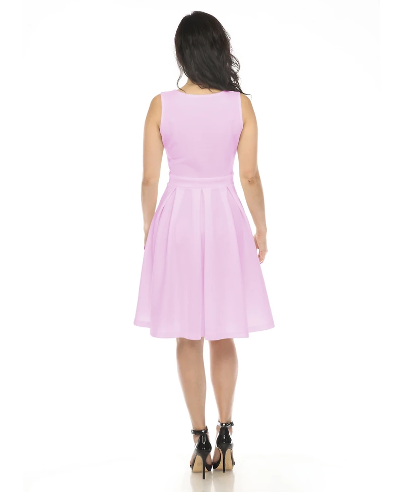 White Mark Women's Solid Fit and Flare Dress