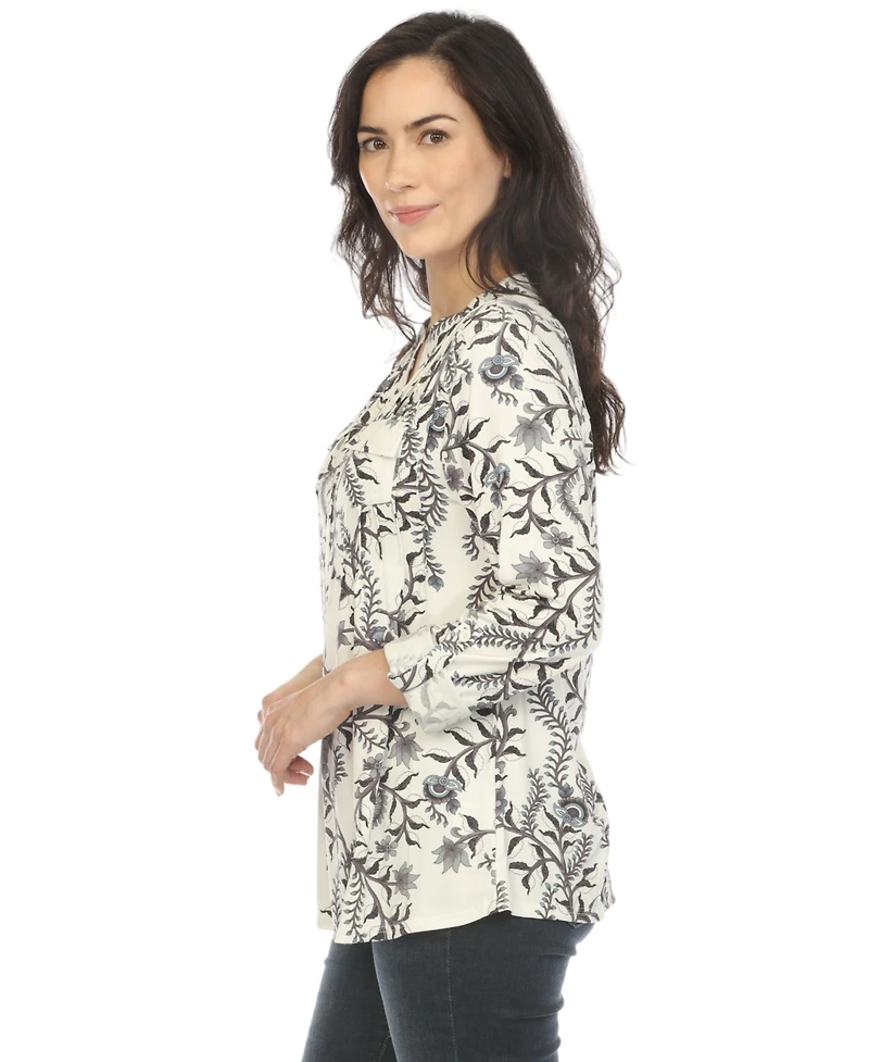 White Mark Women's Paisley Button Front Tunic Top