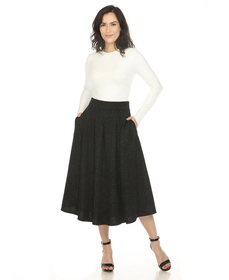 White Mark Women's Tweed Midi Skirt