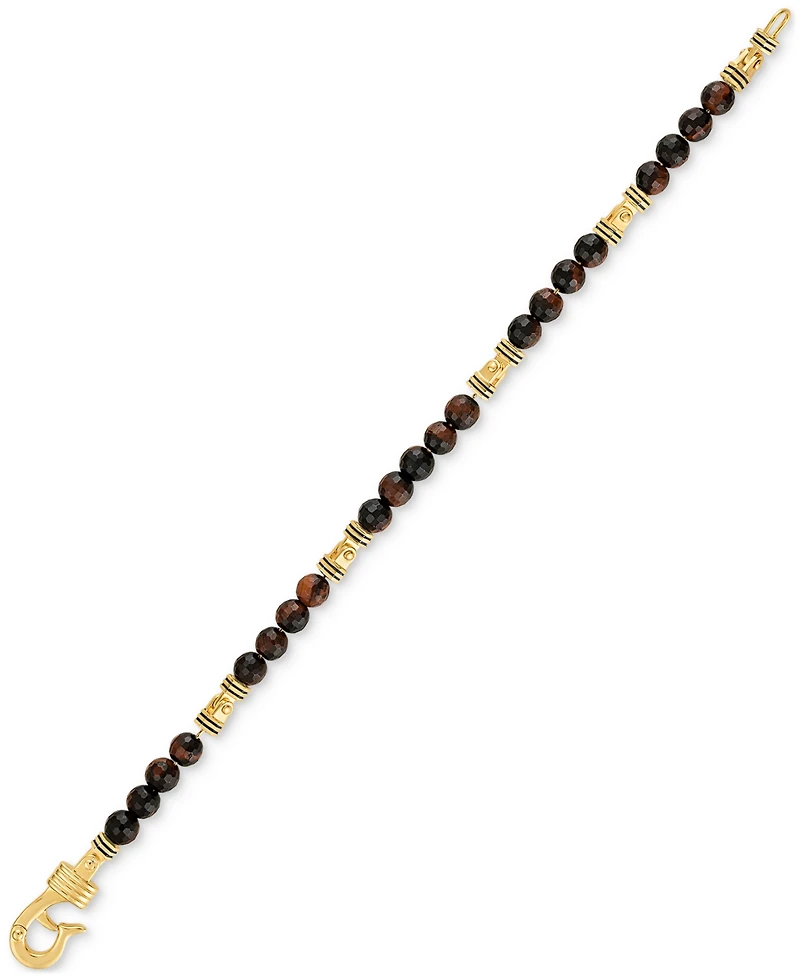 Esquire Men's Jewelry Red Tiger Eye Bead Bracelet in 14k Gold-Plated Sterling Silver, Created for Macy's